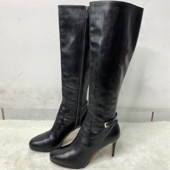 Michael Kors Women's Black Leather Side Zip Tall Heel Boots Size 7 1/2 - Picture 1 of 16